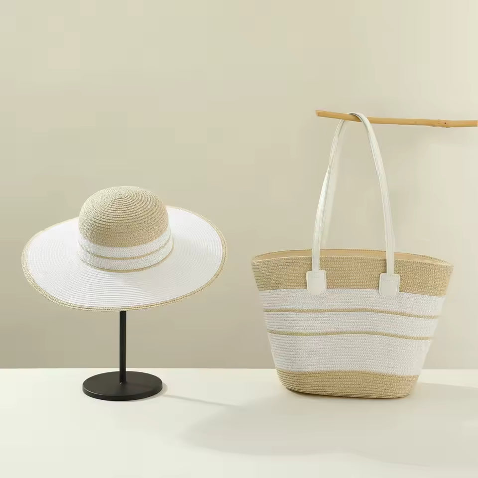 Travel Beach Outdoor Sun Hat Straw Hat Bag Set Mssza