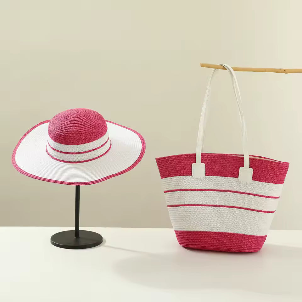 Travel Beach Outdoor Sun Hat Straw Hat Bag Set Mssza