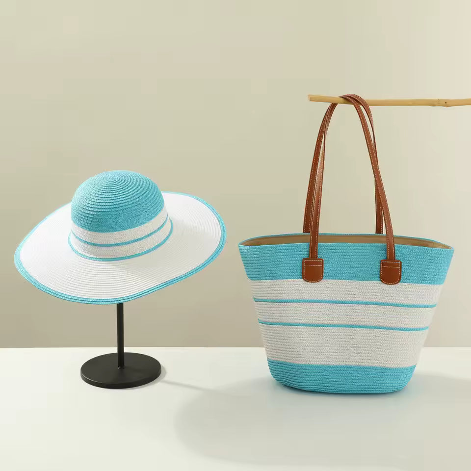 Travel Beach Outdoor Sun Hat Straw Hat Bag Set Mssza