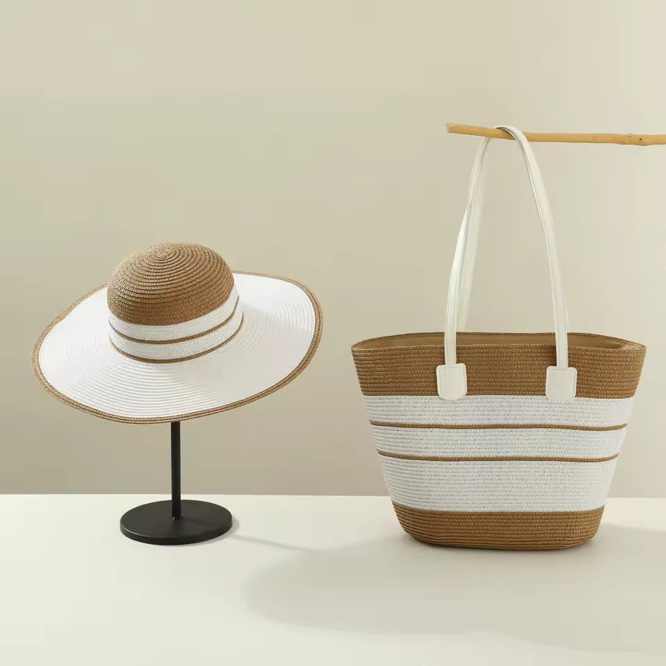 Travel Beach Outdoor Sun Hat Straw Hat Bag Set Mssza