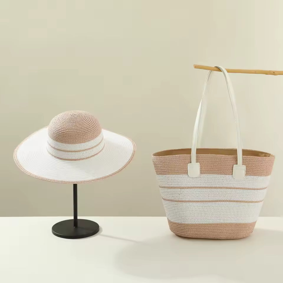 Travel Beach Outdoor Sun Hat Straw Hat Bag Set Mssza