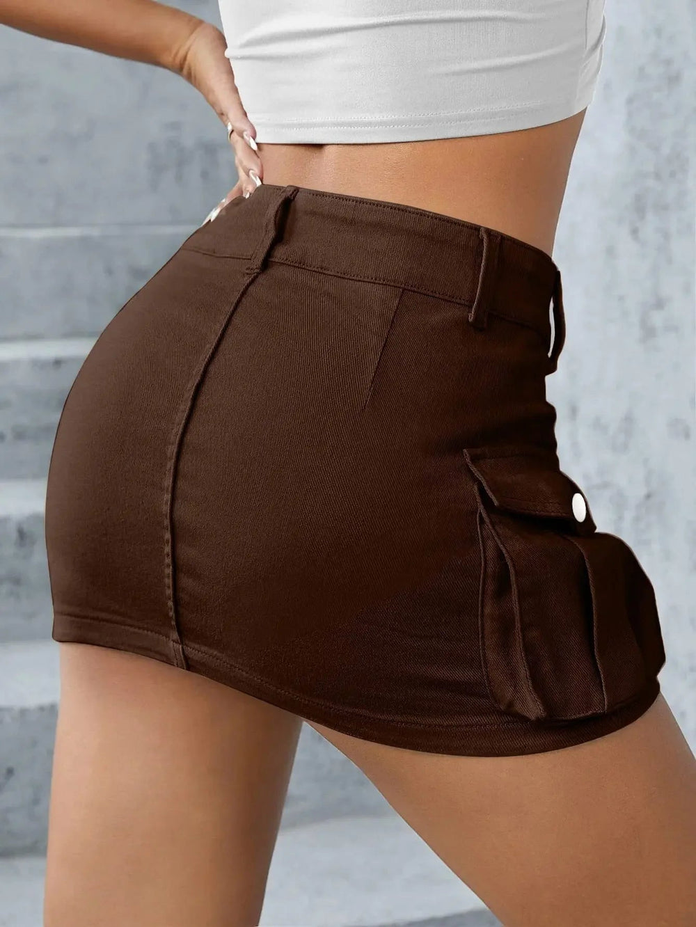 Trend Independent Stand Outside Trade Solid Color Low Waist Slimming Mid-Length Shorts Mssza