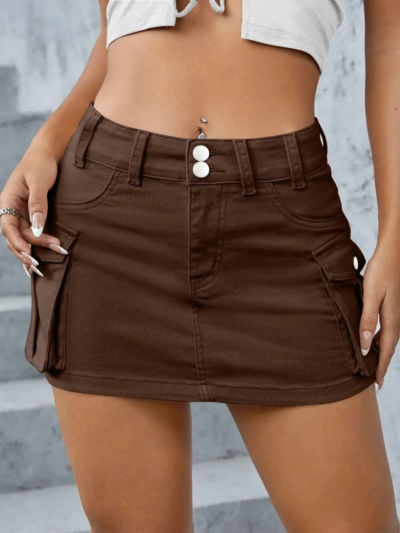 Trend Independent Stand Outside Trade Solid Color Low Waist Slimming Mid-Length Shorts Mssza