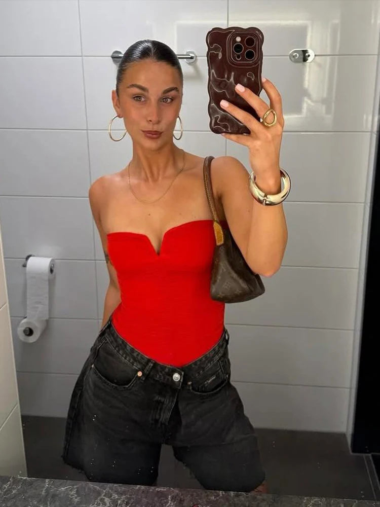 Trend Off Shoulder Backless Skinny Stretch Street Wild Solid Tank Top Mssza
