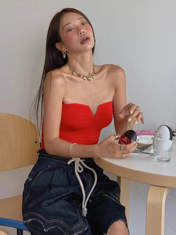Trend Off Shoulder Backless Skinny Stretch Street Wild Solid Tank Top Mssza