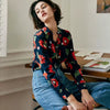 Trend Printing Chiffon Polo-Neck Long Sleeve Floral Shirts Mssza