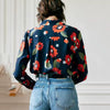 Trend Printing Chiffon Polo-Neck Long Sleeve Floral Shirts Mssza