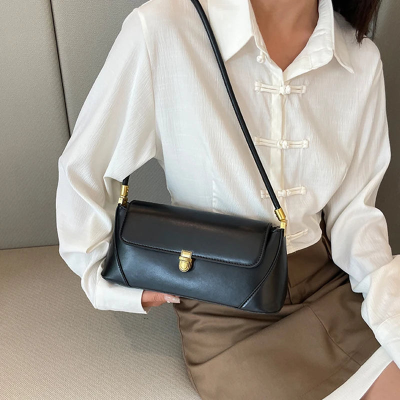 Trend Solid Designer Tote Flap PU Leather Underarm Versatile Shoulder Handbags Mssza