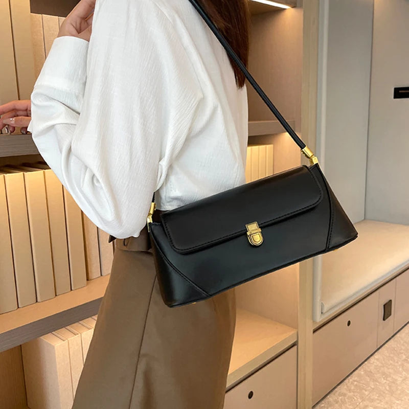Trend Solid Designer Tote Flap PU Leather Underarm Versatile Shoulder Handbags Mssza