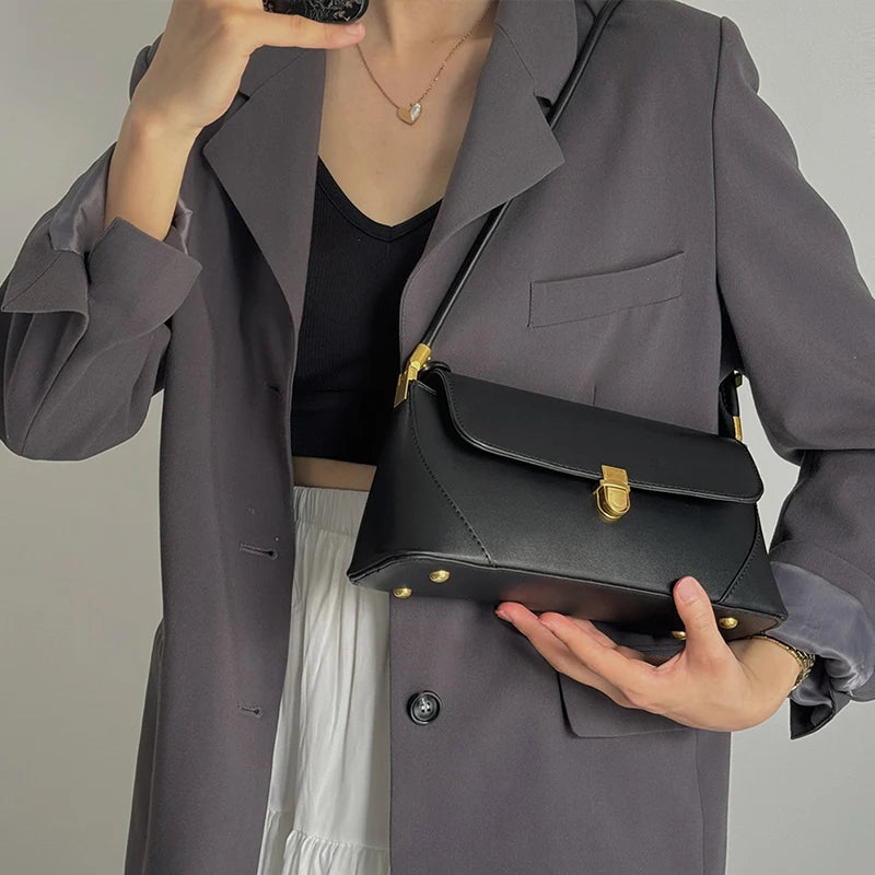 Trend Solid Designer Tote Flap PU Leather Underarm Versatile Shoulder Handbags Mssza