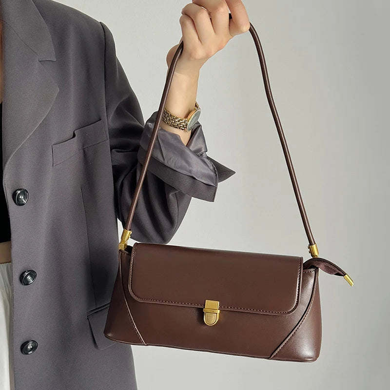 Trend Solid Designer Tote Flap PU Leather Underarm Versatile Shoulder Handbags Mssza