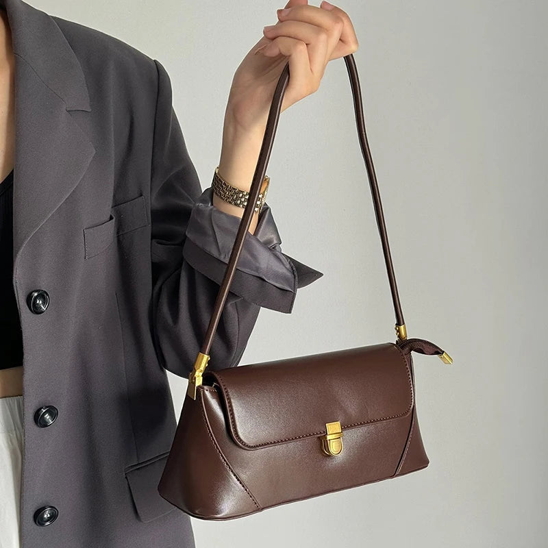 Trend Solid Designer Tote Flap PU Leather Underarm Versatile Shoulder Handbags Mssza