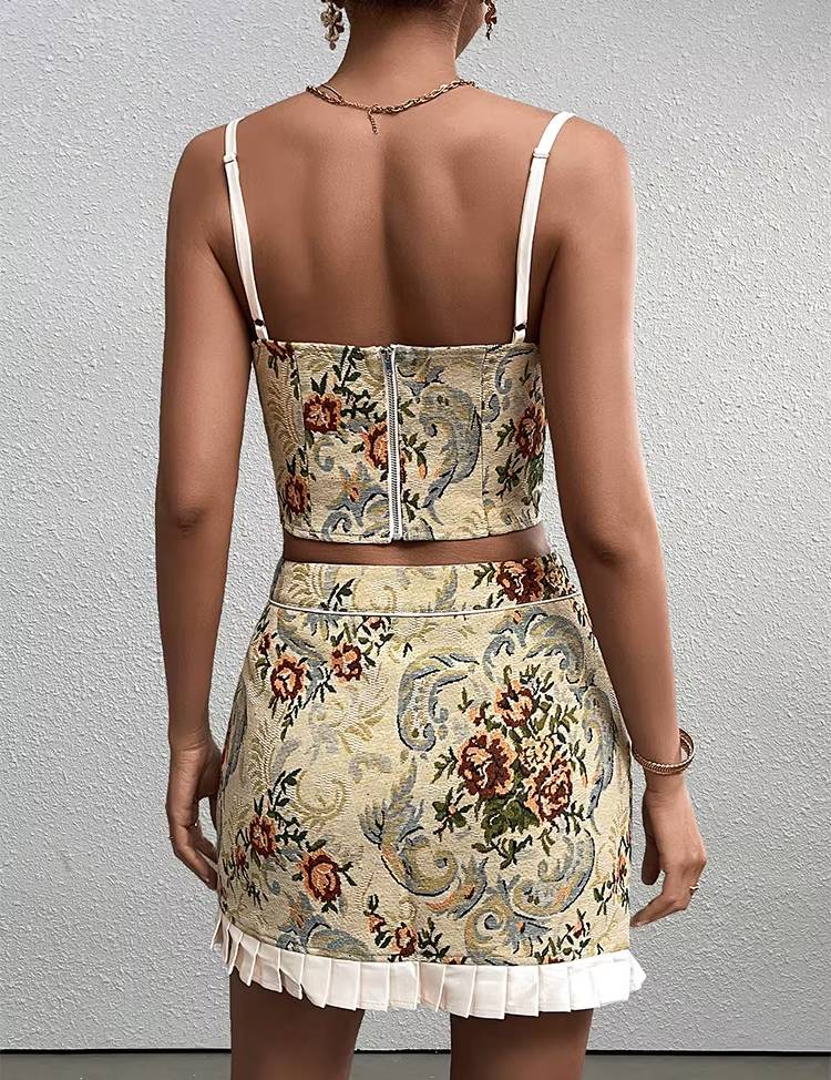 Trendy Adjustable Straps Backless Tie Up Crop Top And Zipper Short Skirt 2 Pieces Set Mssza