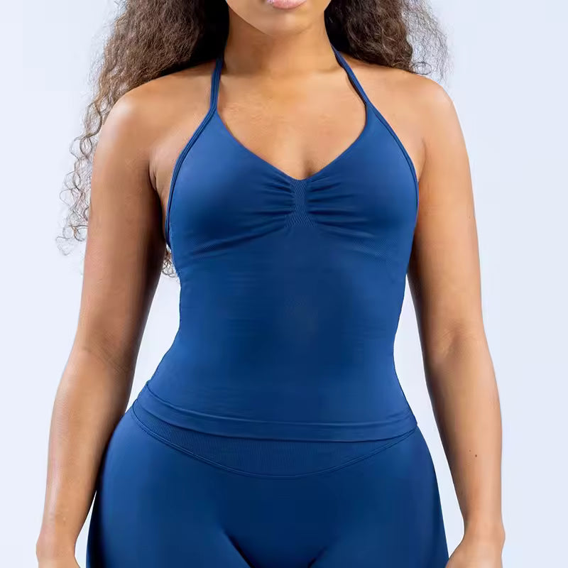 Trendy Beautiful Open Back Halter Longline Strappy Sports Bra Mssza