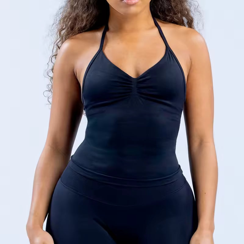 Trendy Beautiful Open Back Halter Longline Strappy Sports Bra Mssza
