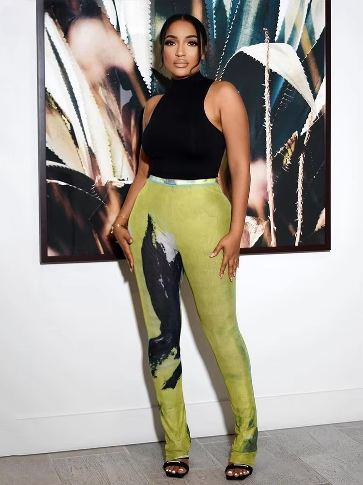 Trendy Bottoms Tie Dye Straight Elastic Waist Skinny Pants Mssza