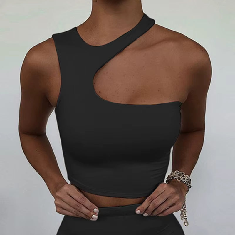 Trendy Breathable Cut Out Off Shoulder Solid Skinny Sport Short Mssza