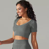 Trendy Breathable Detailing Pattern Short Sleeve Sports Crop Top Mssza