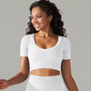 Trendy Breathable Detailing Pattern Short Sleeve Sports Crop Top Mssza