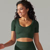 Trendy Breathable Detailing Pattern Short Sleeve Sports Crop Top Mssza