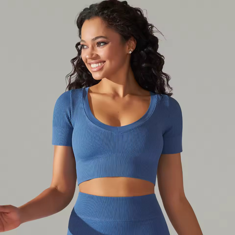 Trendy Breathable Detailing Pattern Short Sleeve Sports Crop Top Mssza
