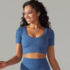 Trendy Breathable Detailing Pattern Short Sleeve Sports Crop Top Mssza