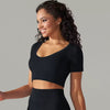 Trendy Breathable Detailing Pattern Short Sleeve Sports Crop Top Mssza