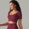 Trendy Breathable Detailing Pattern Short Sleeve Sports Crop Top Mssza