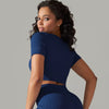 Trendy Breathable Detailing Pattern Short Sleeve Sports Crop Top Mssza
