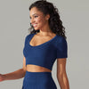 Trendy Breathable Detailing Pattern Short Sleeve Sports Crop Top Mssza