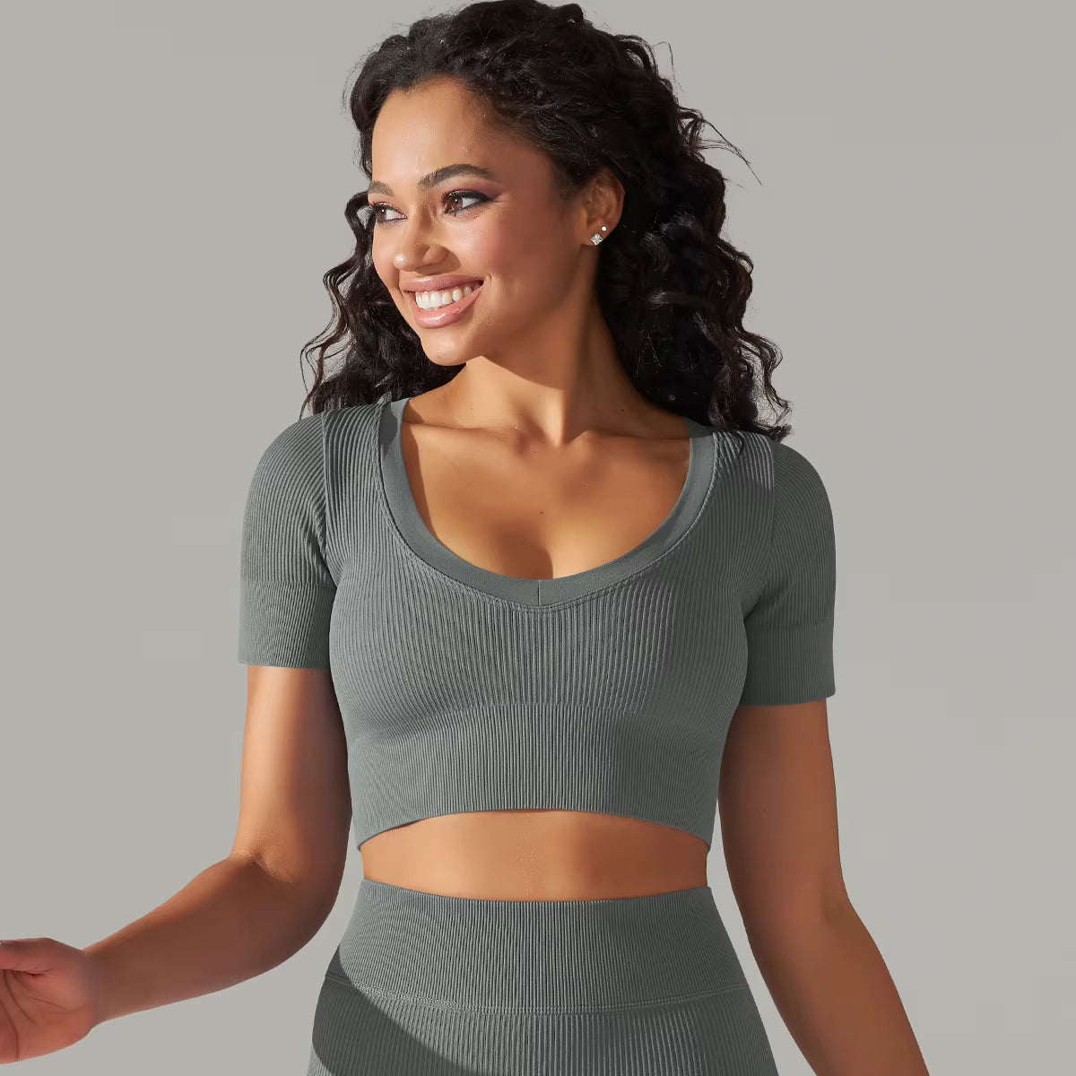 Trendy Breathable Detailing Pattern Short Sleeve Sports Crop Top Mssza