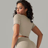 Trendy Breathable Detailing Pattern Short Sleeve Sports Crop Top Mssza