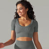 Trendy Breathable Detailing Pattern Short Sleeve Sports Crop Top Mssza