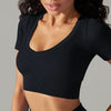 Trendy Breathable Detailing Pattern Short Sleeve Sports Crop Top Mssza
