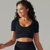 Trendy Breathable Detailing Pattern Short Sleeve Sports Crop Top Mssza