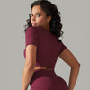 Trendy Breathable Detailing Pattern Short Sleeve Sports Crop Top Mssza