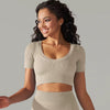 Trendy Breathable Detailing Pattern Short Sleeve Sports Crop Top Mssza