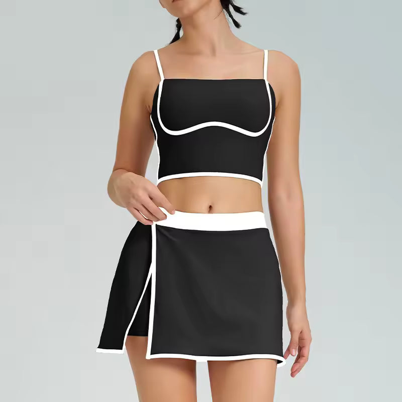 Trendy Breathable Quick-drying Sports Bra Elastic Skirt 2 Piece Set Mssza