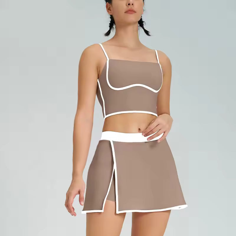 Trendy Breathable Quick-drying Sports Bra Elastic Skirt 2 Piece Set Mssza