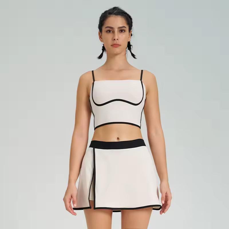 Trendy Breathable Quick-drying Sports Bra Elastic Skirt 2 Piece Set Mssza