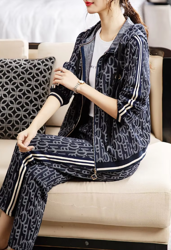 Trendy Casual Zipper Hoodie Long Pants Suit Plus Size Sportswear Sets Mssza