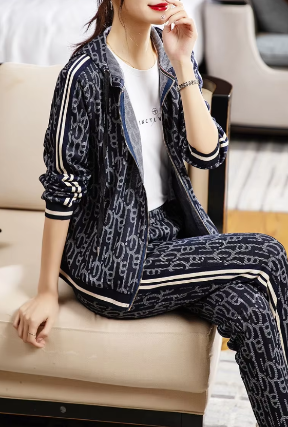Trendy Casual Zipper Hoodie Long Pants Suit Plus Size Sportswear Sets Mssza