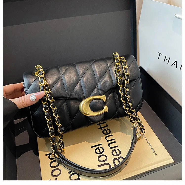 Trendy Checkered Embroidered Thread Floral Chain Shoulder Strap Stylish Crossbody Bag Mssza