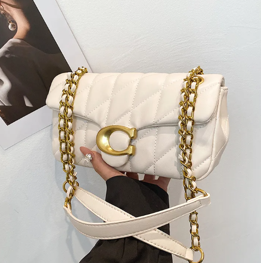 Trendy Checkered Embroidered Thread Floral Chain Shoulder Strap Stylish Crossbody Bag Mssza