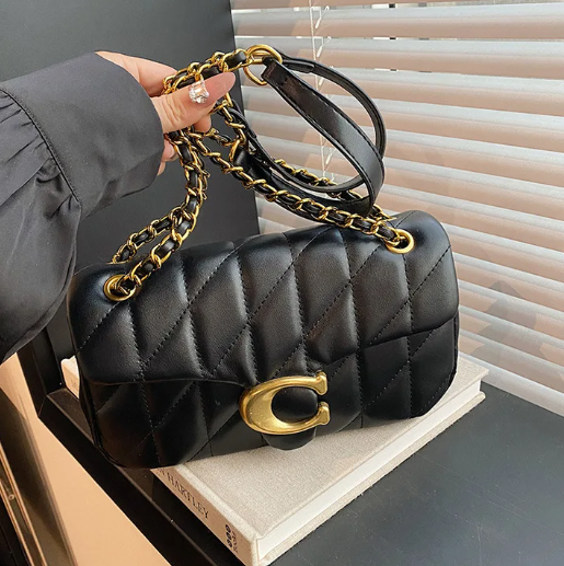 Trendy Checkered Embroidered Thread Floral Chain Shoulder Strap Stylish Crossbody Bag Mssza