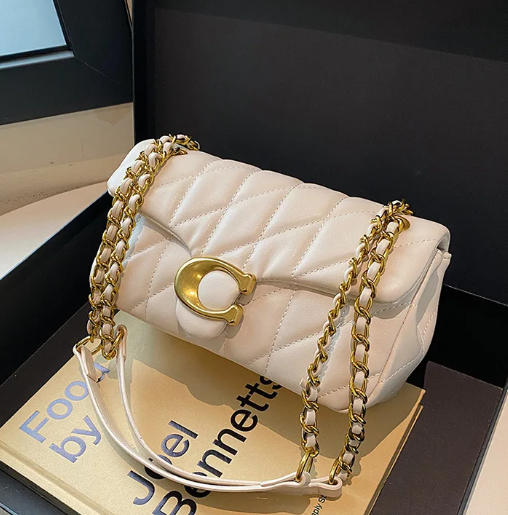 Trendy Checkered Embroidered Thread Floral Chain Shoulder Strap Stylish Crossbody Bag Mssza