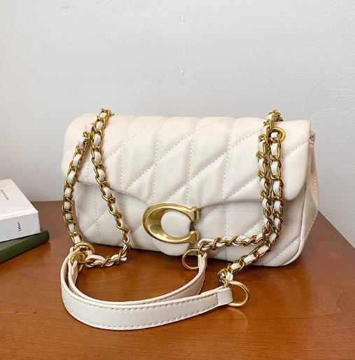 Trendy Checkered Embroidered Thread Floral Chain Shoulder Strap Stylish Crossbody Bag Mssza