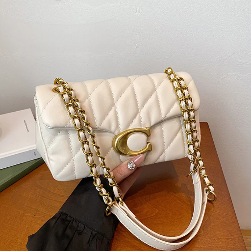 Trendy Checkered Embroidered Thread Floral Chain Shoulder Strap Stylish Crossbody Bag Mssza
