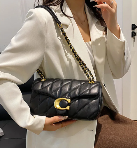 Trendy Checkered Embroidered Thread Floral Chain Shoulder Strap Stylish Crossbody Bag Mssza