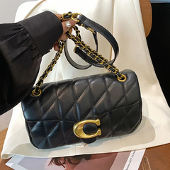 Trendy Checkered Embroidered Thread Floral Chain Shoulder Strap Stylish Crossbody Bag Mssza
